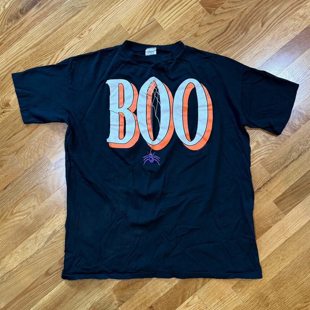 Vintage Single Stitch Halloween "BOO" Spooky T-Shirt One Size Black Horror